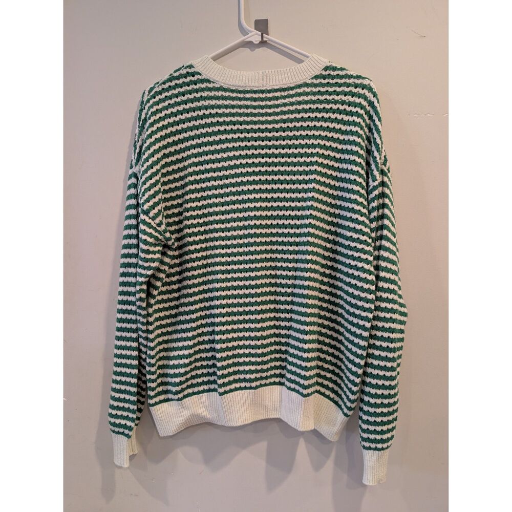 Spiritual Gangster Green White Striped Cotton Blend Sweater Coastal Preppy L